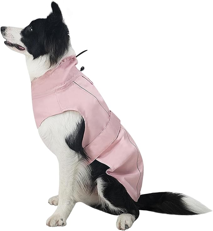 Waterproof Dog Raincoat, Adjustable Lightweight Dog Rain Jacket with Reflective Strip Leash Hole for Small Medium Large Dogs (Pink, Large(22-37lb))