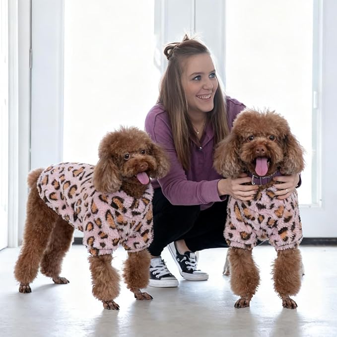 GreenJoy Leopard Print Dog Sweater – Stretchy Fleece Dog Turtleneck Sweatshirt for Puppies & Cats, Soft & Warm Pet Winter Clothes for Small, Medium & Large Dogs (Pink, X-Small)