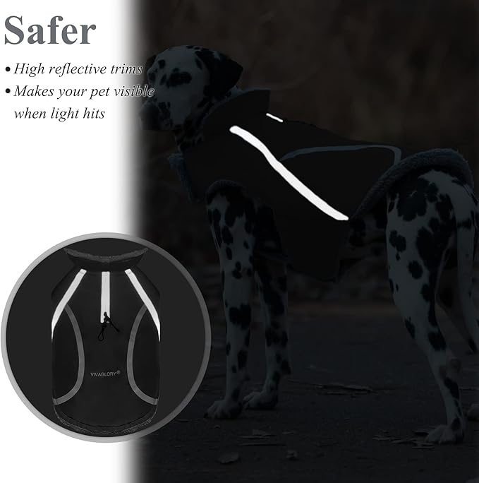 VIVAGLORY Frostfit Dog Coat, Dog Jacket for Winter & Cold Weather, Warm Fluffy Fleece Lined Water Resistant Reflective for Puppy, Coat with Velcro Fastening & Leash Hole, M, Grey