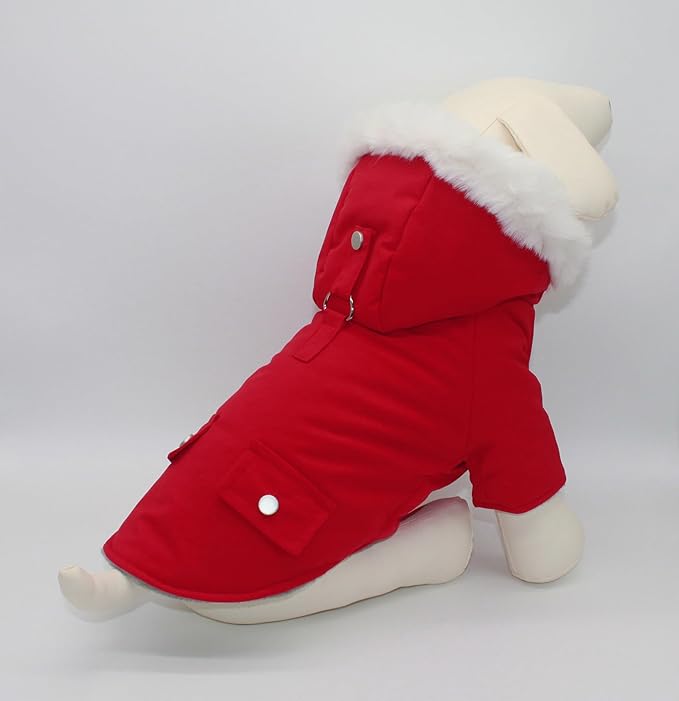 Pet Warm Dog Coat for Winter Cold Weather Clothes Hooded Dog Jacket Small Puppies Medium Large Dog Cat Clothes Insulated Padded Snow Parka (Red, Medium)