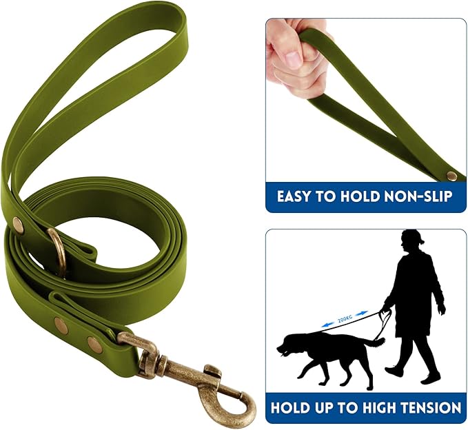 Wisedog Dog Collar and Leash Set, Waterproof Adjustable Puppy Collars with Cute Tag 6FT Dog Leash with Poop Bag for Small Medium Large Dogs (S, Green)
