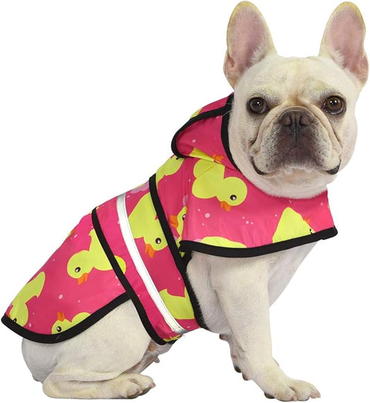 HDE Dog Raincoat Jacket Reflective Adjustable Hooded Pet Poncho Rain Coat with Leash Hole for Small to X-Large Dogs Pink Ducks - S