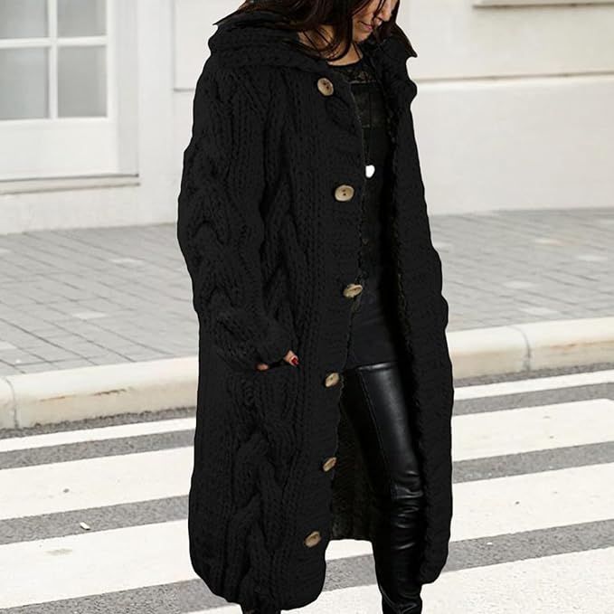 LOAIHA Women Chunky Cable Knit Long Sleeve Cardigan Fall Winter Trendy Oversized Button Down Sweaters Outerwear with Pocket