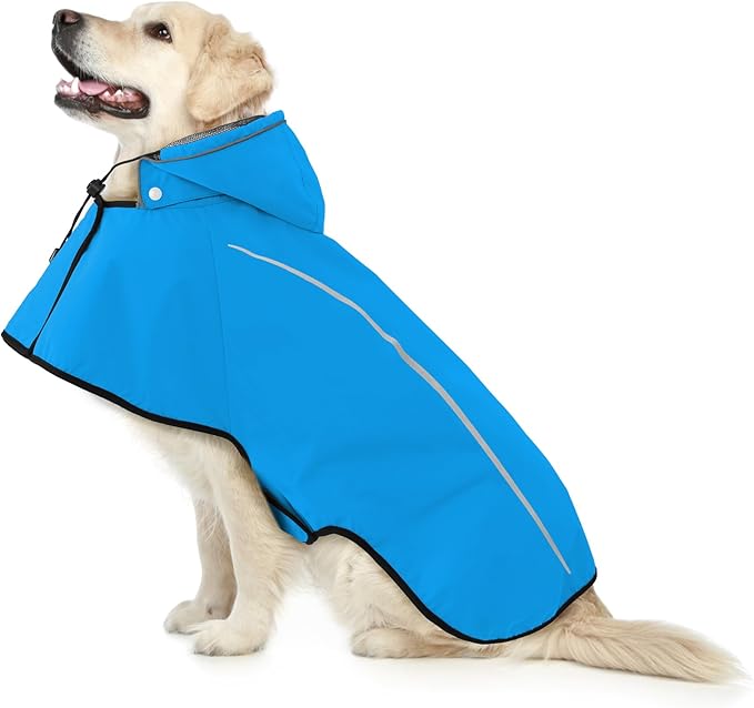Mile High Life Dog Raincoat, Adjustable Waterproof Pet Rain Jacket, Reflective Hooded Poncho for Small Medium Large Dogs, Lightweight Breathable Pet Rain Coat (Blue,S Chest 18"-22")