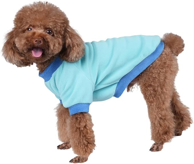 GreenJoy Classic Fleece Dog Sweater – Soft & Warm Stretchy Sweatshirt for Small Dogs & Cats, Cold-Weather Pullover for Everyday Wear (Light Blue, Medium)