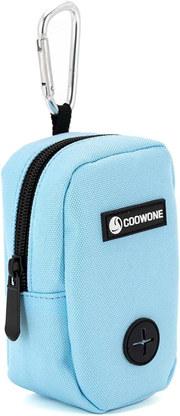 COOWONE Dog Treat Pouch for Training, Portable Dog Walking Bag Built in Poop Dispenser, Pocket Sized Pet Pouches, Doggie Puppy Snack Rewards Bag, Treat Carrier Holder with Clip (Blue)