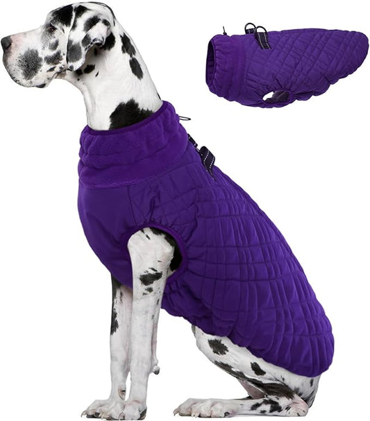 Kuoser XXXL Thermal Dog Suit | Extra Giant Apparel for St. Bernards | D-Ring Safety System Prevents Escape During Storms, Purple XXL
