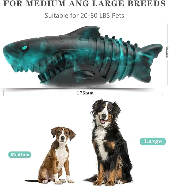 XIUNPR-6 Dog Chew Toy for Aggressive Chewer Squeak Dog Toys for Medium Large Dogs,Dog Toothbrush 100percent Natural Rubber Durable Toy with Unique Shark Design