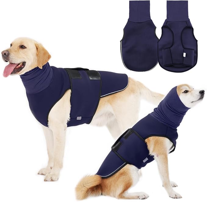 Dog Anxiety Vest,Pet Calming Hoodie Breathable Dog Anti-Anxiety Jacket for Thunder Fireworks and Separation,Blue L
