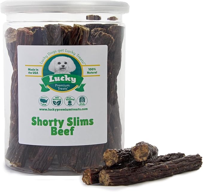 Lucky Premium Treats Lucky Shorty Slims – Beef Dog Treats and Crunchy Dog Chew Sticks with Real Beef for Small to Large Dogs (20 Count)