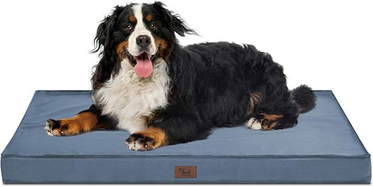 Outdoor Extra Large Dog Crate Bed, XXL Waterproof Dog Bed for Giant Breeds Dogs, 47x29 Inch Orthopedic Egg Crate Foam Pet Mat with Removable Cooling Cover, Blue
