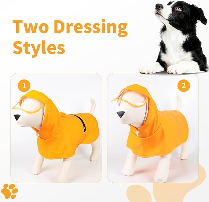 Dog Raincoat, Waterproof Windproof Dog Rain Jacket with Hood, Rain Coat with Leash Hole, Adjustable Raincoat Poncho for Small Medium Large Dogs Outdoor (Yellow, Medium)