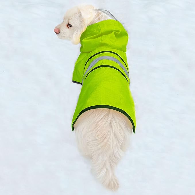 Dog Raincoat Waterproof Reflective Slicker - Lightweight Breathable Hooded Poncho Rain Coat Jacket with Adjustable Belly Strap and Leash Hole for Small Medium Large Dogs (Small, Green)