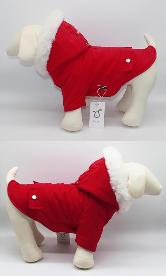 Pet Warm Dog Coat for Winter Cold Weather Clothes Hooded Dog Jacket Small Puppies Medium Large Dog Cat Clothes Insulated Padded Snow Parka (Red, Small)