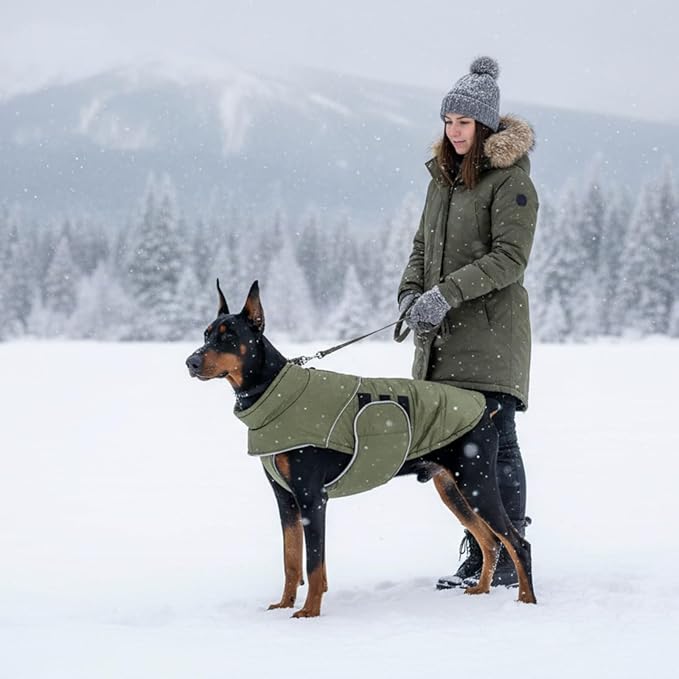 ASENKU Extra Warm Dog Coat - Winter Jacket with Fleece, Reflective Adjustable for Medium Dogs, Dachshund Clothes (Green, M)