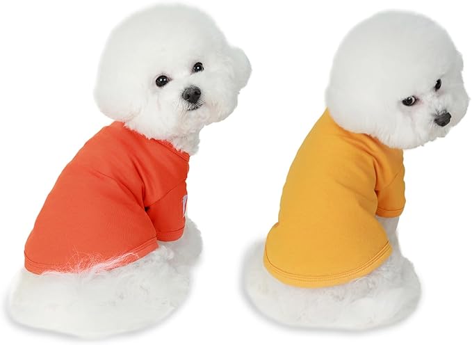 Koneseve Dog Shirts Breathable Cotton Dog Clothes Stretchy T-Shirt for Small Medium Large Dogs Cat Shirt Soft Puppy Outfit Kitten Apparel Pet Pullover Tee Blank Sweatshirt 2-Pack Yellow & Orange S
