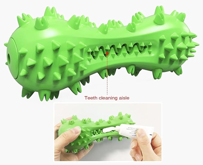 Dog Toy, Toothbrush Dogs Chew Squeaky Toys, Durable Bones for Aggressive Chewers, Dental Oral Care for Small, Medium and Large Dogs - Green
