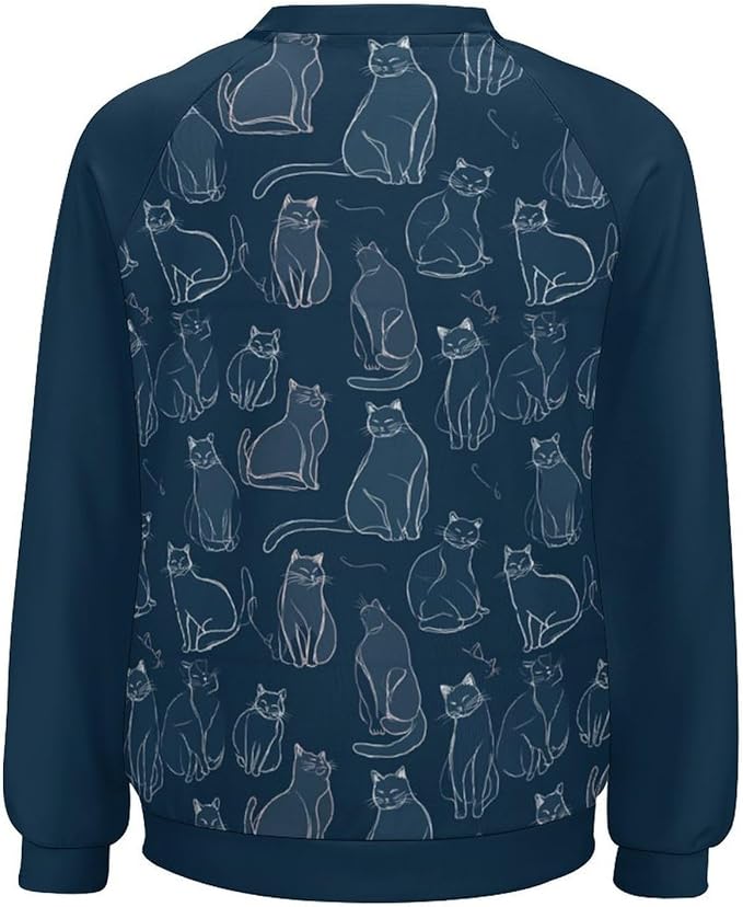 Abstract Cute Cat Shirts for Women Long Sleeve Lady Crewneck Pullover Sweatshirt Fall Winter Oversized Tops