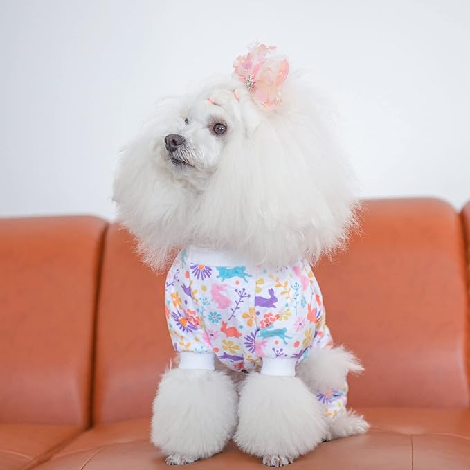 CuteBone Small Dogs Outfit Soft Puppy Onesies Pjs Dog Easter Rabbit Pajamas Pet Coat Cat Apparel Comfy Doggie Jumpsuit Bodysuit for All Seasons P276L