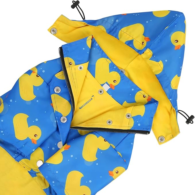 HDE Dog Raincoat Poncho Double Layer Zip Rain Jacket with Removable Hood, Leash Hole for Small to 3XL Dogs and Puppies Ducks Blue - S