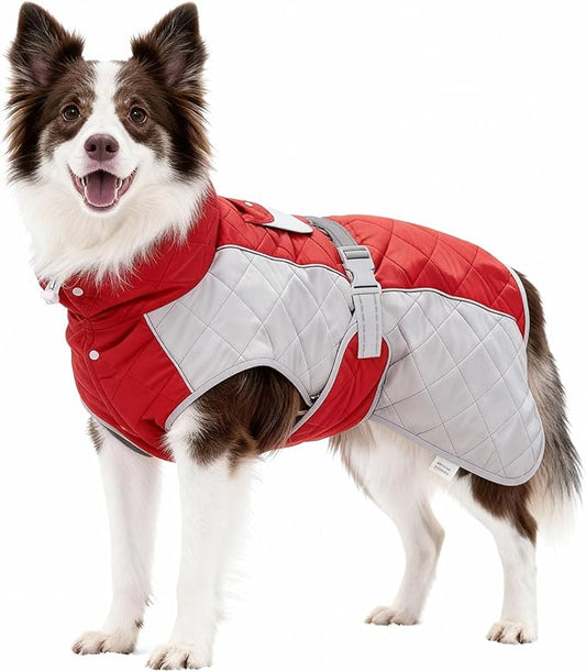Dog Coat Dogs Winter Coat- Fleece Lined,Water-Resistant,Convertible Collar,Back Reflective Strip&Easy to Wear for Outdoor Walking Dog-Jacket(Red, X-Large)