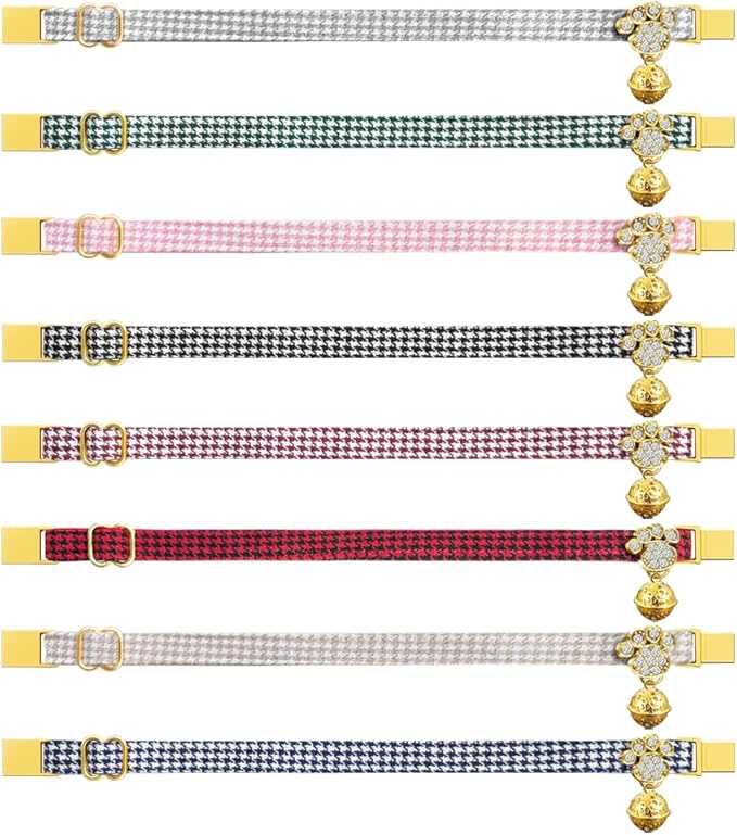 Personalized Breakaway Cat Collars - Magnetic Buckle, Bell - Safety Quick Release, Customized for Girls & Boys Cats- (Houndstooth-Black)