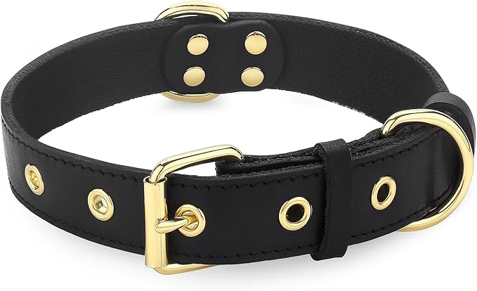 Dog Collar, Leather Dog Collar with Adjustable Sturdy Metal Buckle,Heavy Duty Dog Collar for Walking, Hiking, Training, Hunting (Black,L:18.6"-25.8" Neck)