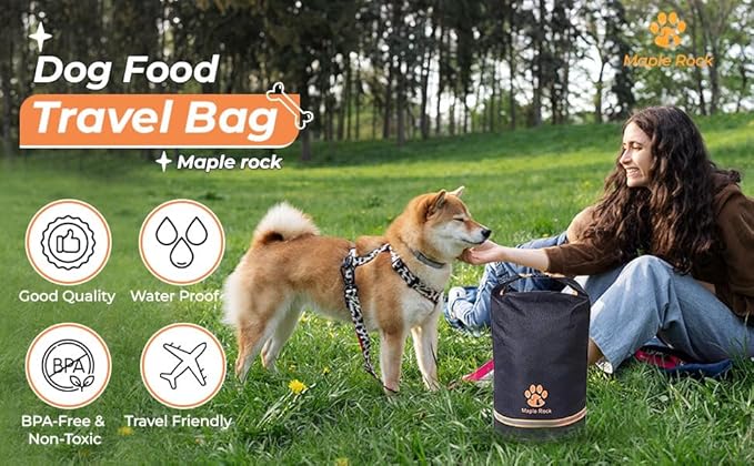 Dog Food Travel Bag - 84 Cups/26 lbs/20 Litre Capacity | Leak-Proof, Water-Resistant Dog Food Storage Container for Travel, Camping, RV & Outdoor | Collapsible, Easy-to-Clean Kibble Bag (Black)