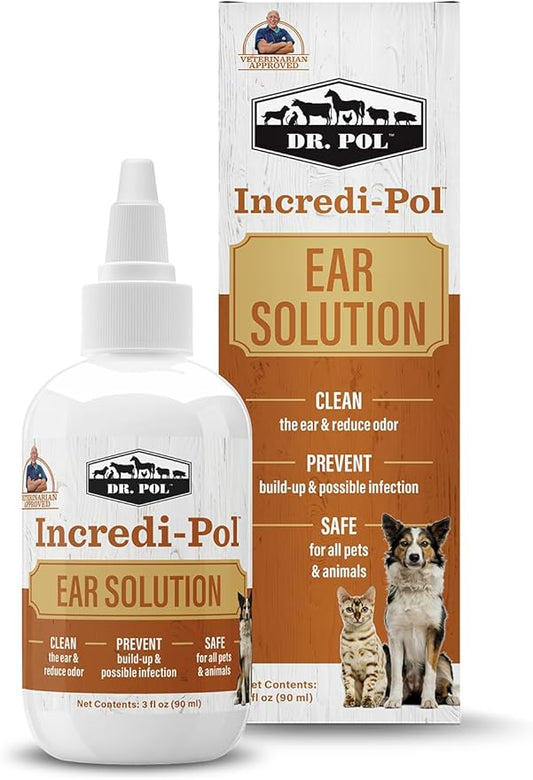 Dr. Pol Incredi-Pol Ear Solution for Dogs, Cats, and All Animals - Safe Ear Rinse for Daily Ear Cleaning and Soothing Relief - 3 Fluid Ounces