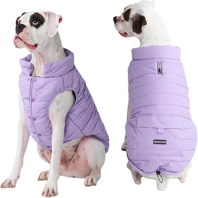 Spark Paws Dog Winter Jacket, Water-Resistant Coat, Warm Reflective Windproof Fleece-Interior, for Medium and Large Dogs - Lilac - XXL