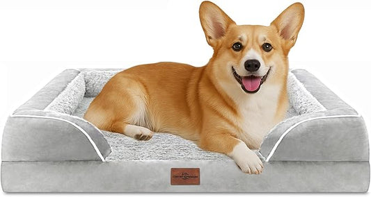 Comfort Expression Orthopedic Dog Bed for Medium Dogs 30x20 Inch, Waterproof Egg Crate Foam Medium Pet Bed with Removable Bolsters, Dog Couch with Washable Cover & Non-Slip Bottom, Grey White