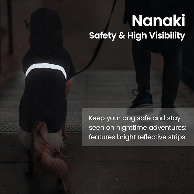 Nanaki Small Dog Raincoat with Leash Hole,Reflective Adjustable Pet Hooded Rain Ponchos for Rainny Snow Foggy Days,Windproof Waterproof Dog Coat Jacket Vest for Outdoor Hiking Walking Hunting Black M