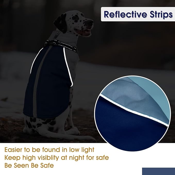 Dog Coats for Large Dogs,Winter Waterproof Jacket with Collar Built in,XXL Dog Coat for Cold Weather Warm Snow Jacket with Thermal Fleece Lining,Reflective Pet Snowsuit Large,Blue,2XL