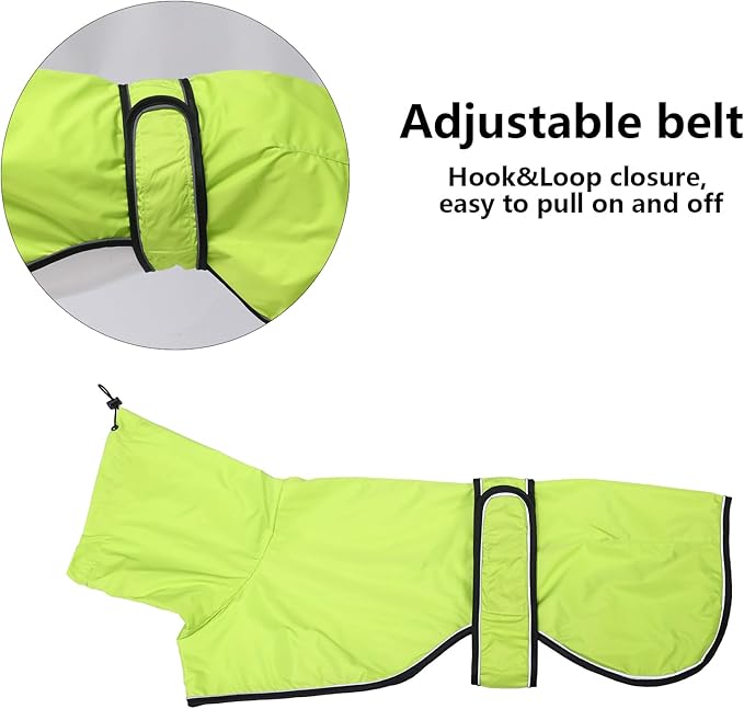 Dog Raincoat with Reflective Bar, Rain/Water Resistant, Adjustable Vest - Dog Raincoats for Greyhounds, Lurchers and Whippets - Light Green - XL