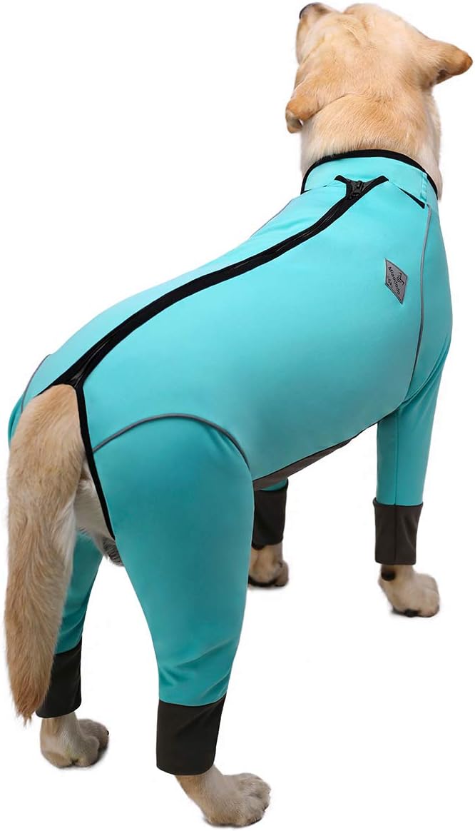 Dog Jumpsuit - Blue Zip Up Dog Clothes, Large Size, Waterproof, Full Belly (Blue, 30)