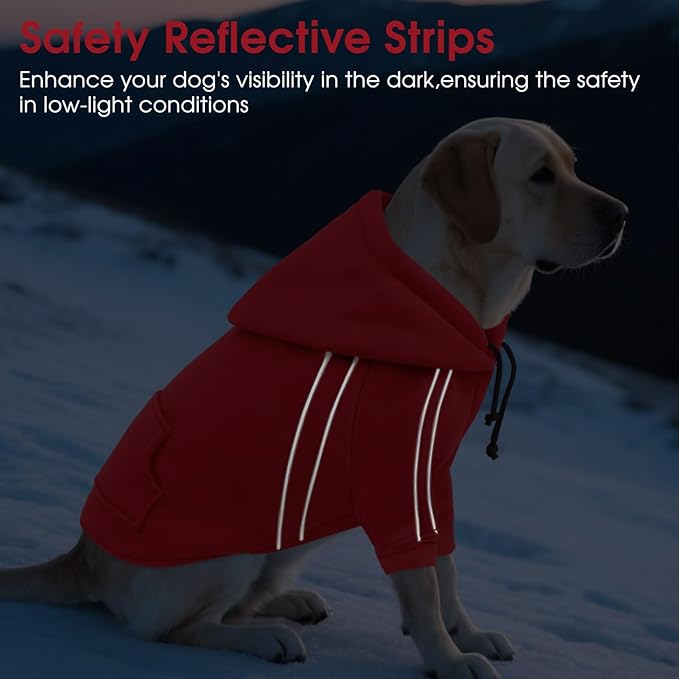 ASENKU Cozy Dog Hoodie，Soft Sweater with Adjustable Hood, Back Pocket and Leash Access Hole，Warm Reflective Sweatshirt for Cold Weather（Red，S