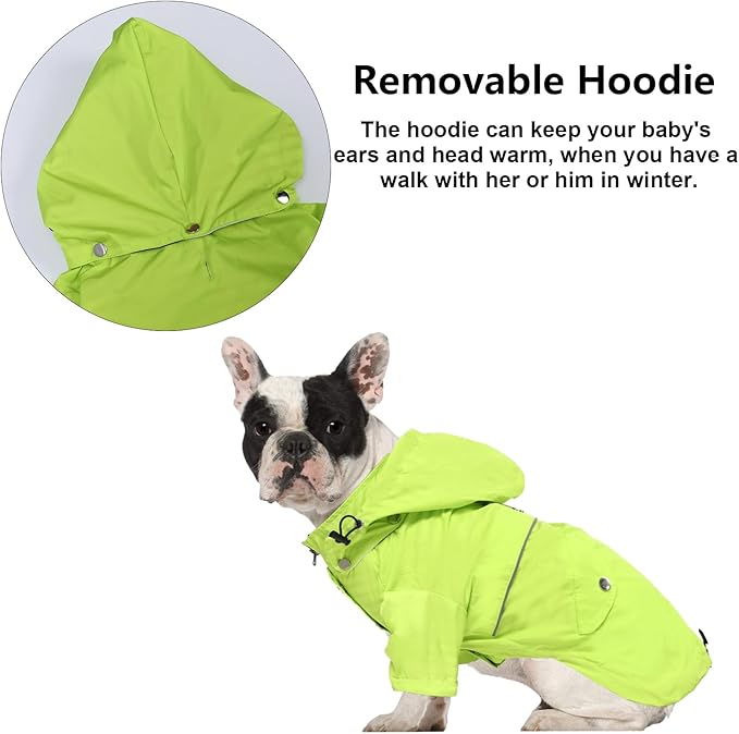 Morezi Dog Zip Up Raincoat with Reflective Buttons, Rain/Water Resistant, Adjustable Drawstring, Removable Hood, Raincoats with Legs 8lbs to 80lbs Available Light Green M