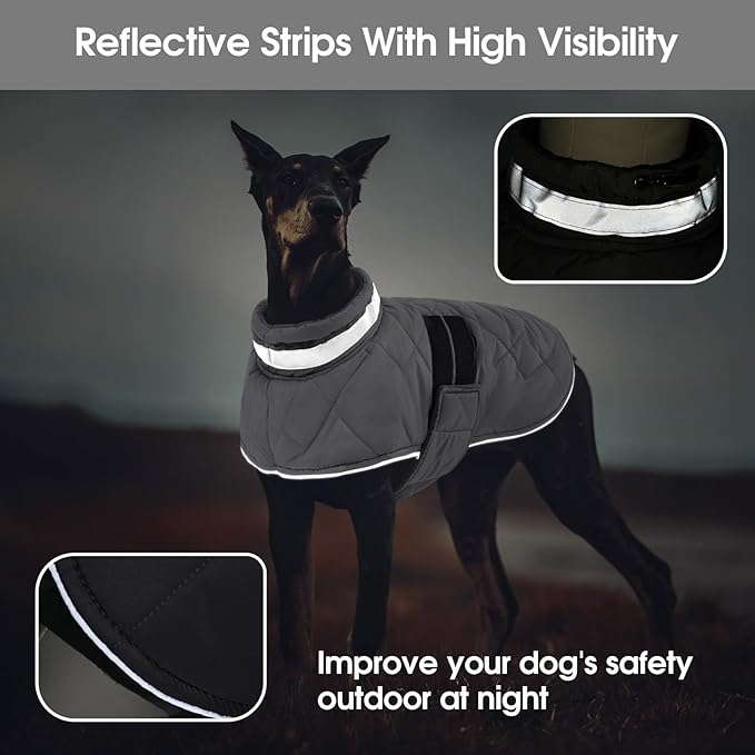 Dog Winter Coat Warm Padded Puppy Jacket Windproof Water Resistant Clothes for Small Medium Large Pets Christmas Sweater Outfit Vest(Grey, M)