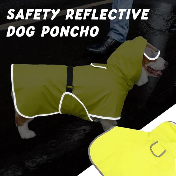 Dog Raincoat Hooded Slicker Poncho - Reflective Lightweight Pet Rain Jacket Coat,Dog Waterproof Raincoat with Adjustable Belly Strap for Small,Medium, Large Dogs (Green, Small)