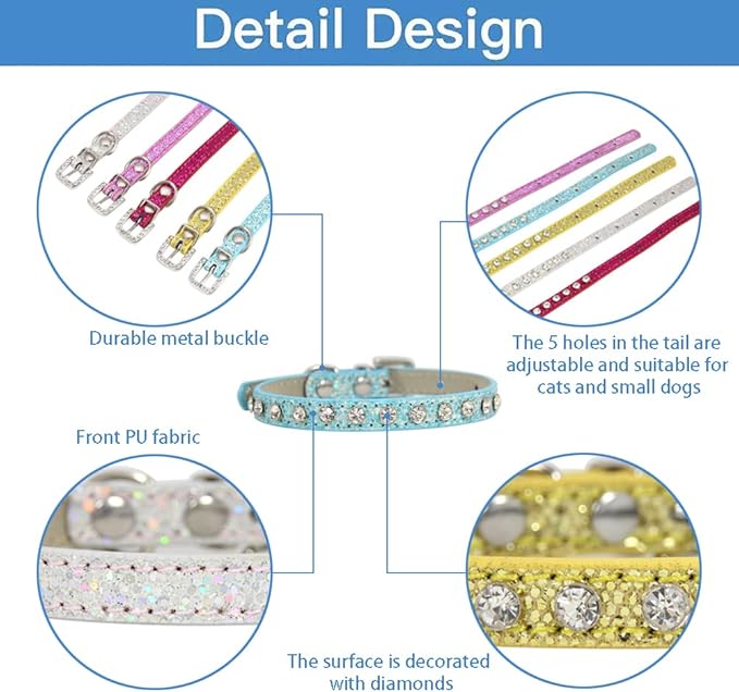 Cat Collar Rhinestone Bling Cute Cat Collars Accessories for Pet Collars Adjustable Ideal for Girl Cats Male Cats(Gold)