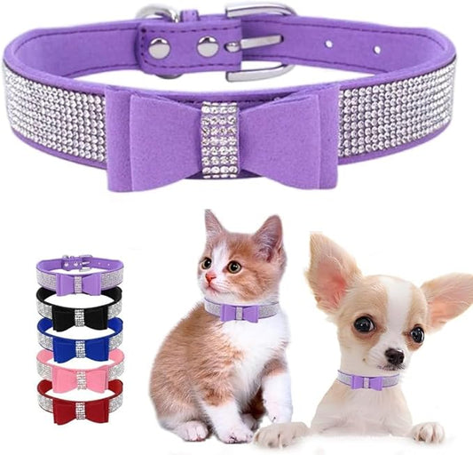 Serijoars Small Dog Collar with Rhinestone Crystal Diamond Colorful Bling Girl Puppy Cat Collars (S, Purple1)