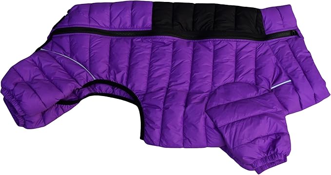 Dog Warm Jacket, 4 Legs Covered Waterproof Windproof Reflective Warm Vest, Zippered Adjustable Outdoor Snow Jacket for Small to XXL Dogs, Purple