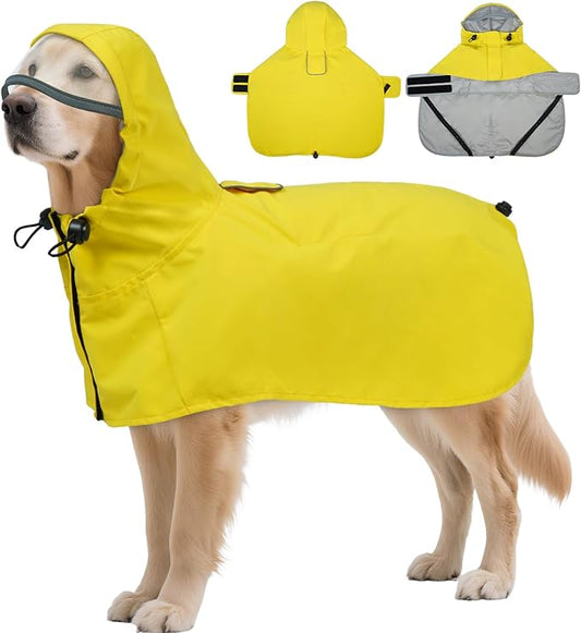 DENTRUN Dog Rain Poncho for Corgi, Schnauzer – Waterproof & Quick-Dry – Hooded Design with Leash Hole for Outdoor Adventures, Camping, City Strolls, L