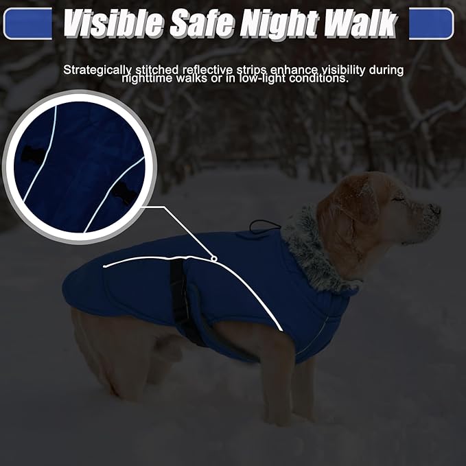DENTRUN Medium Dog Winter Jacket - Warm Reflective Windproof Coat, Adjustable Neck & Snap Closure, Water Repellent Thick Fleece Vest, Fleece Lined for Beagle Pug, Blue, M