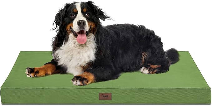 Outdoor Extra Large Dog Crate Bed, XXL Waterproof Dog Bed for Giant Breeds Dogs, 47x29 Inch Orthopedic Egg Crate Foam Pet Mat with Removable Cooling Cover, Light Green