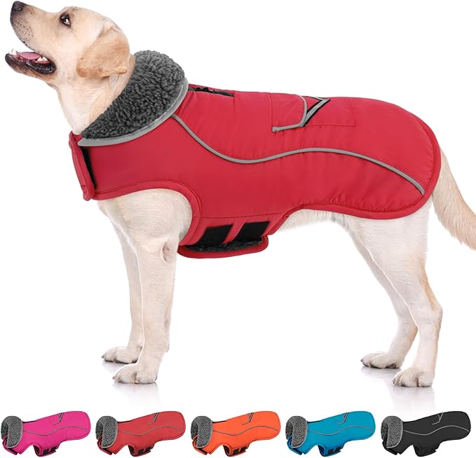 SUNFURA Small Dog Coat, Warm Dog Winter Jacket, Reflective Pet Snow Jacket with Fleece Lined, Waterproof Puppy Snowsuit Pet Sweater Clothes for Small Dogs, Red XS
