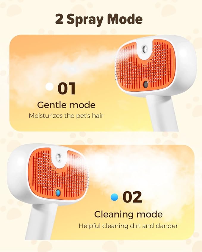 Pet Steam Brush for Dog &Cat, 3-in-1 Self-Cleaning Dog Brush Pet Spray Hair Removal Comb, 2 Spray Modes Rechargeable Deshedding Dog Steam Spray Hair Brush for Shedding Massaging Cleaning (White)
