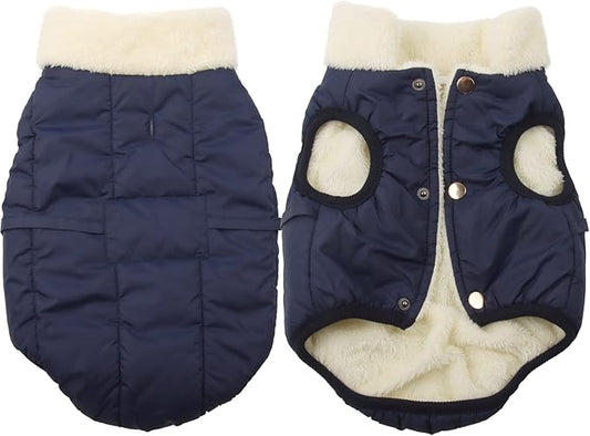 Fleece Lined Warm Dog Jacket for Winter Cold Weather,Soft Windproof Medium Dog Coat,Blue XL