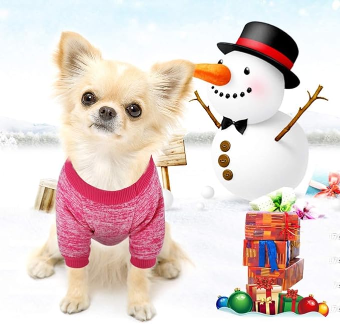 Idepet Pet Dog Classic Knitwear Sweater Fleece Coat Thickening Warm Pup Dogs Shirt Winter Pet Dog Cat Clothes Puppy Customes Clothing for Small Medium Dogs (XXS, Rosered)