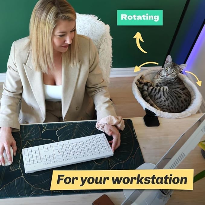 | Blue Replacement Fabric for Cat Desk Bed - Soft Faux Fur Fabric, Steel Frame | Cat perch for indoor cats | Perfect Hammock for your desk | Supports up to 50lbs | Pet couch | Elevated pet bed